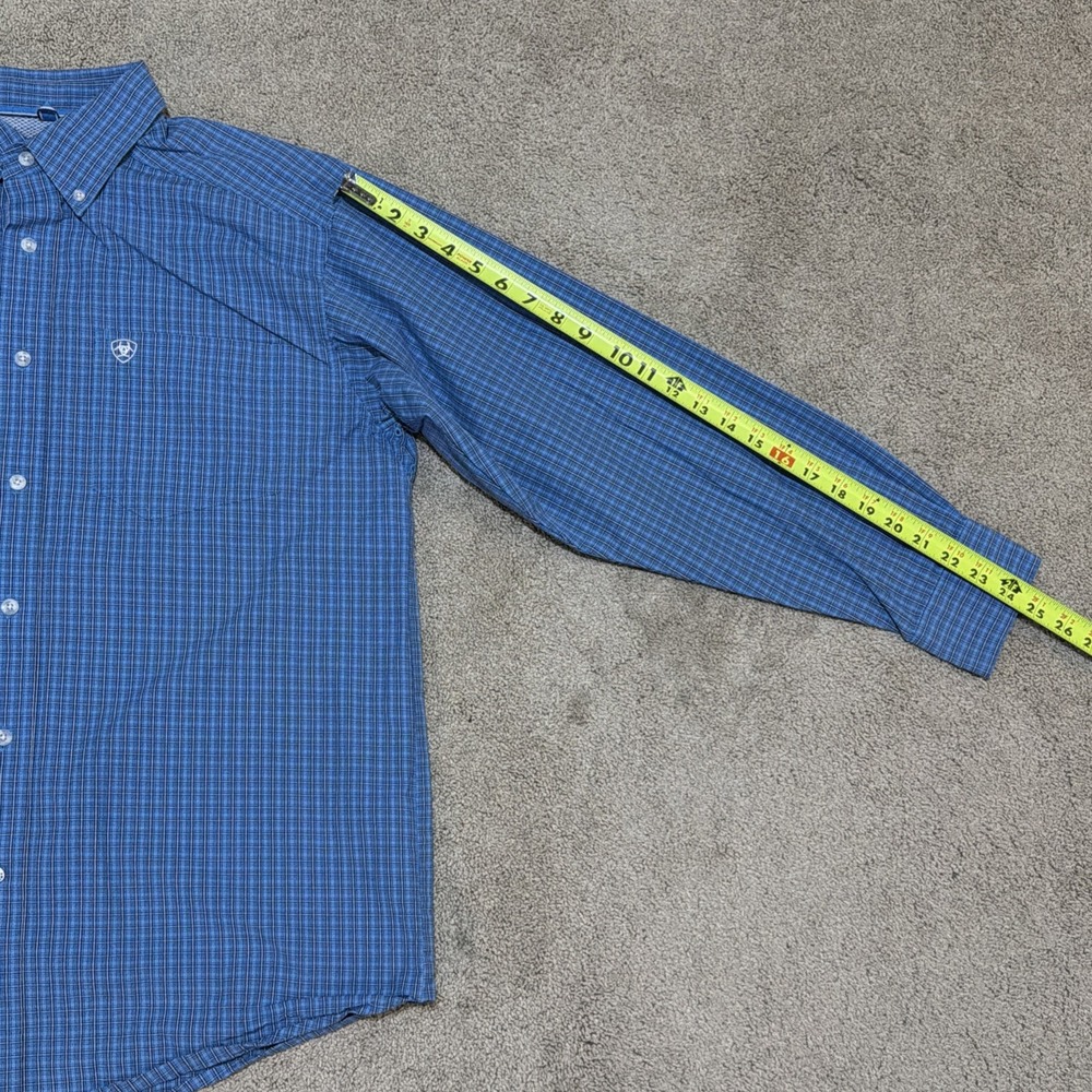 Ariat Pro Series Men's Button Down Shirt M Blue Plaid Long Sleeve Pocket - Picture 4 of 12